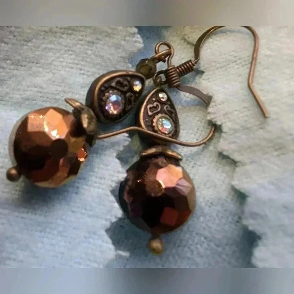 NWOT Czech Crystal Peacock Inspired Earrings - Picture 5 of 6